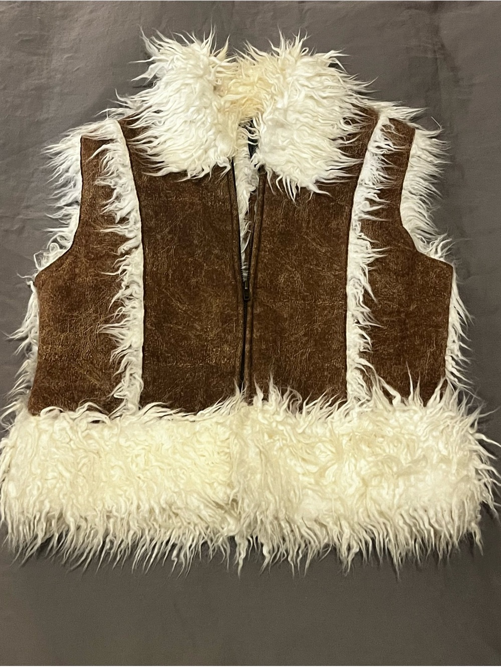 Y2K Vintage bebe Brown Faux-Shearling Vest with Cream Trim
